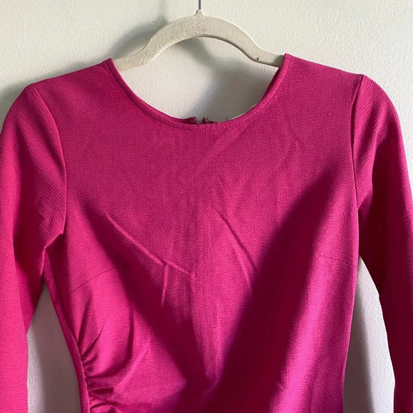 NWT H&M Hot Pink Gathered Scoop Neck Bodycon Mini Dress with Ruching Size XS - Picture 5 of 16